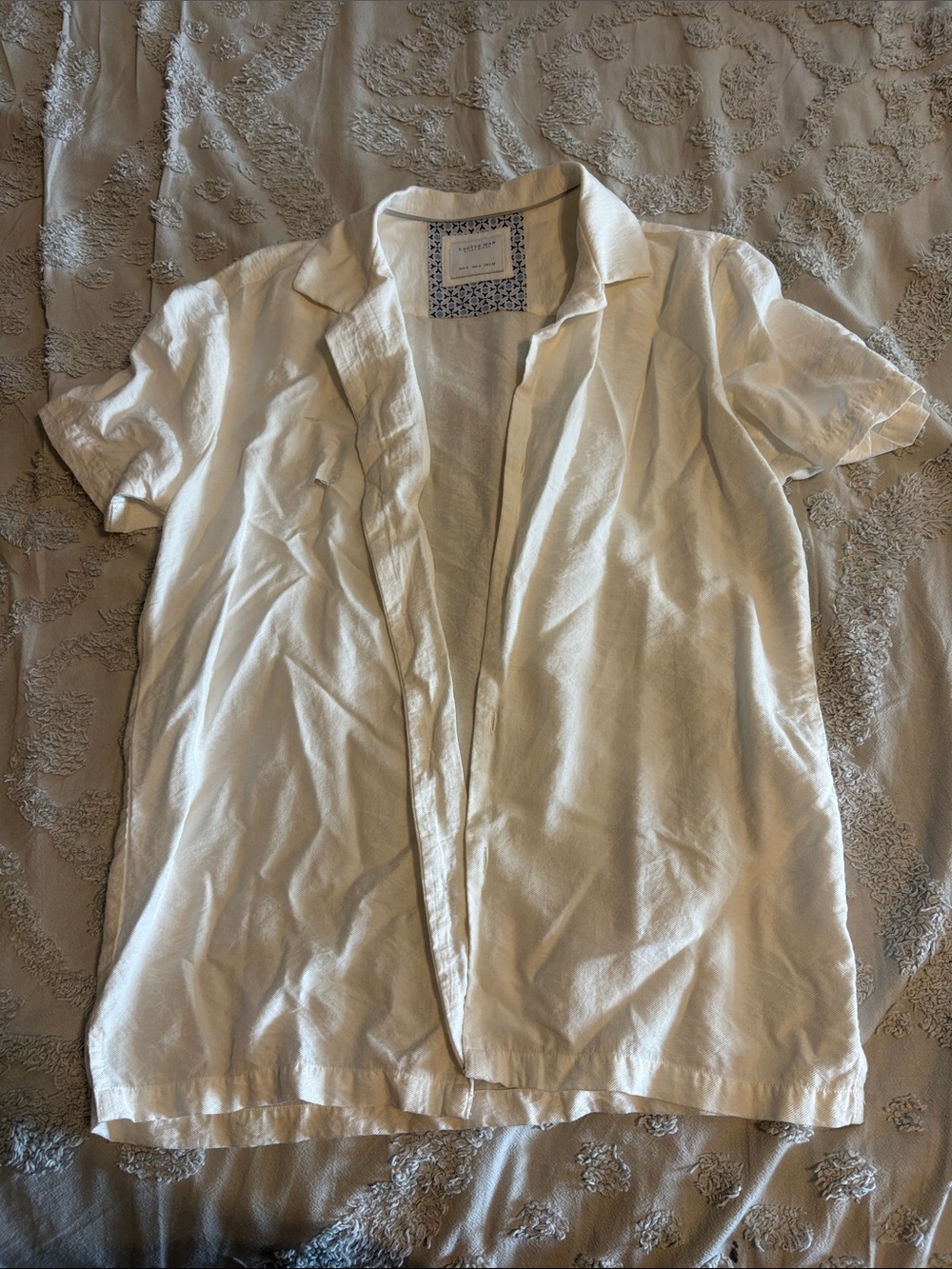 Men's Cream Short-Sleeve Shirt Jacket
